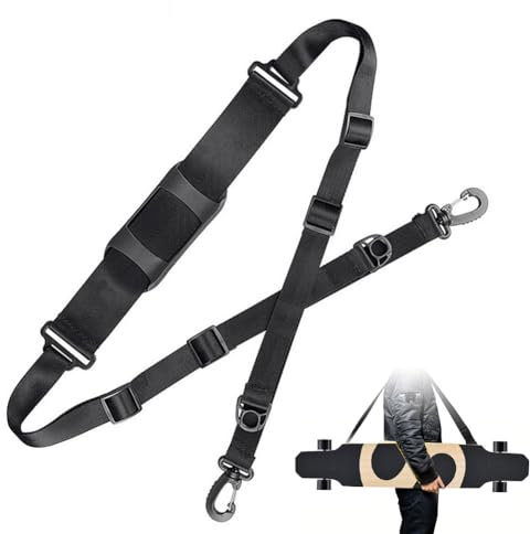 Helweet Porte-épaule pour Planche à Roulettes, Sangle de Transport pour Épaule de Skateboard, Skateboard Sac à Dos Sangle Transporteur, Convient aux Skateboards, Longboards, Snowboards, Noir