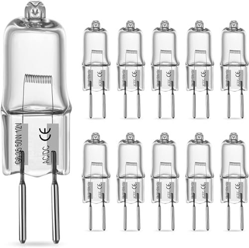 RuLEDne GY6.35 Halogen Leuchtmittel Dimmbar, AC/DC 12V, 500LM Warmweiß 2800K, Lavalampe Glühbirne, stiftsockellampefür Kronleuchter, Schreibtischlampe, Hängelampen, Wandleuchte 10 Stück