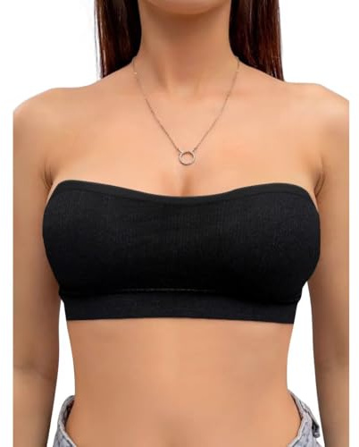 Sexy Code 1701 Femme Bandeau sans Bretelles Soutien-Gorge Tube Top Soutien-Gorge sans Couture Rembourré Bralette avec Silicone Antidérapant(D389,Black,M)