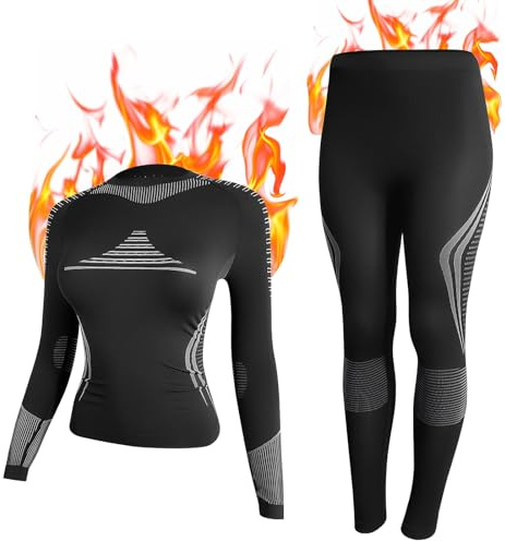 HOTUT Ropa Interior Térmica para Mujer, Conjunto de Ropa Interior Termica Mujer Invierno, Esquí Deportes Conjuntos Térmicos, Conjunto de Ropa Interior térmica Suave Invierno Otoño para Fitness-L