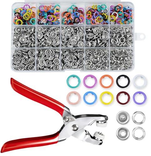 YUUTIAL Juego de 200 botones a presión de metal con alicates, kit de cierres a presión sin costura, kit de botones a presión a prueba de óxido para ropa de tela, bolsos, manualidades (color)