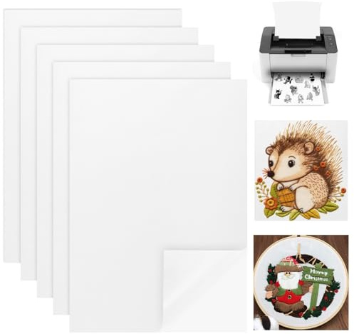 Yimomoyi 5 Feuilles Papier Broderie Soluble, A4 Tissu Non Tissé Auto-adhésif Vierge Stabilisateur Broderie,Stabilisateur Broderie Hydrosoluble Pour Broderie à la Machine et Couture à la Main