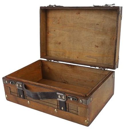 Yanmis Scrigno del Tesoro, Contenitore Vintage in Legno con Coperchio Incernierato, Chiusura Frontale e Maniglia, Baule Decorativo in Legno Invecchiato per Vestiti, Giocattoli, (Grande)