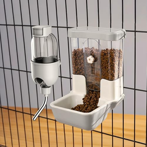 Distributore Automatico di Cibo e Acqua per Animali Domestici, Set di Fontane a Gravità per Gabbie di Cani, Gatti, Conigli, Porcellini d'India, Cincillà, Furetti, Ricci (Grigio)