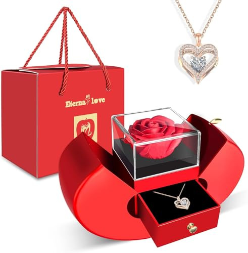 WEIMIL Collar de rosa roja eterna con corazón, regalos para madre, novia, mujer, esposa, abuela para Navidad, día de San Valentín, día de la madre, cumpleaños, aniversario, día de Acción de Gracias
