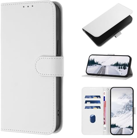 CASEONJAN iPhone XR fodral, flip plånboksfodral i PU-läder [kortplats], flip stötsäkert fodral för iPhone XR (vit)