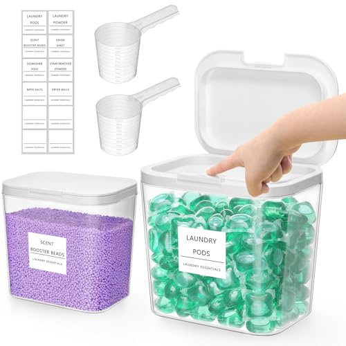 Lifewit Rangement Lessive Liquide en Capsules avec étiquettes et Cuillères, Récipient pour Poudre à Lessive avec Couvercle à Pression, Boîtes et Flacons de Salle de Bain, 2700 ml +4500 ml, 2 Pièces