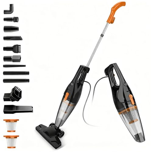 kozamas 2-in-1 Staubsauger mit Kabel, 16 kPa Starkleistung & HEPA-Filter, Leichter Stiel- & Handstaubsauger für Tierhaare, Teppiche und Hartböden, Orange