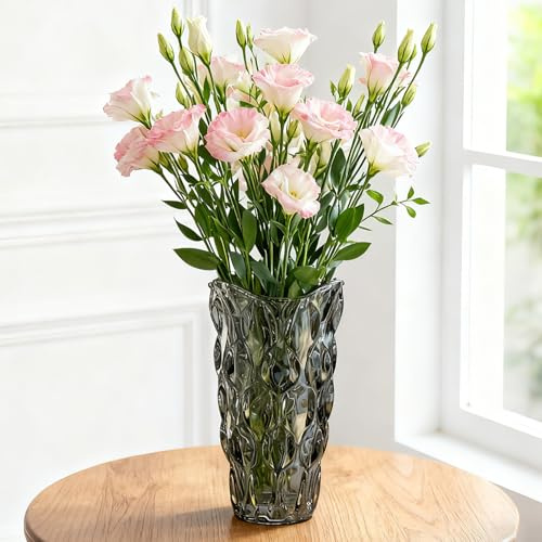 Vaso da fiori in vetro, altezza 24 cm, vaso di vetro moderno minimalista nordico in cristallo decorativo fatto a mano per composizioni floreali per decorazioni casa ufficio, regalo per matrimoni
