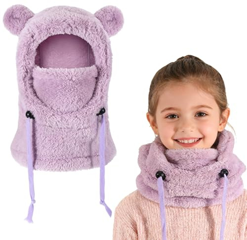 AYPOW Passamontagna Invernale in Pile Termico Bambini 3-10 Anni, Multifunzionale Antivento Regolabile Maschera da Sci, Caldo in Pile Berretti Cappello Cappuccio Scaldacollo Sciarpa per Ragazzi Ragazze