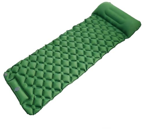 Bqkroa Colchoneta autoinflable: verde militar ultraligero colchón de aire inflable con bomba de pie y almohada, impermeable y antideslizante, esterilla compacta para dormir, para camping, senderismo