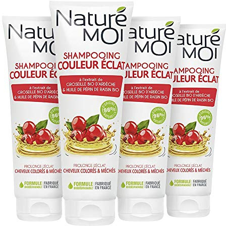 Naturé Moi - Shampooing couleur éclat à l'extrait de groseille d'Ardèche & huile de pépin de raisin bio - Protège les cheveux colorés et méchés - 250ml