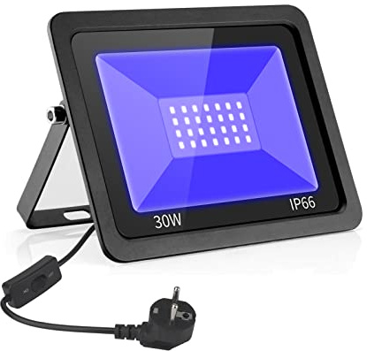Eleganted 30 W LED UV-strålkastare 365 nm, Vattentät IP66, Ultraviolett Ljuseffekt Med På/Av-brytare För Fest, DJ, Scen, Kroppsfärg, Halloweenbelysning