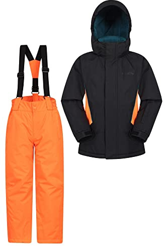 Mountain Warehouse Kids Ski Jacket & Trousers Set - Snowproof Ski Outfit, Front Pockets, Fleece Lined Skiwear, Integrated Snowskirt - Best for Winter Snowboarding Orange (01) Kids Size 7-8 Years