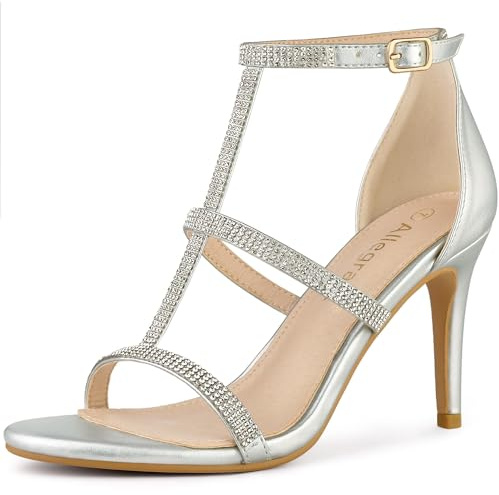 Allegra K Women's Rhinestone Ankle Strap Stiletto High Heel Sandals Silver 8 UK/Label Size 10 US