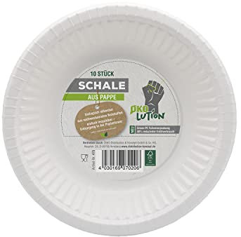 Ökolution 10 cuencos redondos de 19 cm de diámetro, de cartón FSC, sin revestimiento de plástico, embalaje ecológico