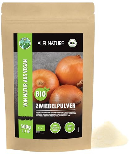 Alpi Nature Lökpulver BIO 500g, Malen Torkad Lök, Ekologiskt Lökpulver för Matlagning, Lök Pulver