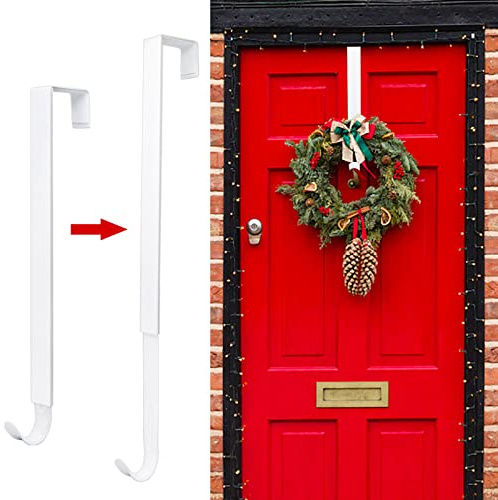 Cintre pour porte d'entrée, suspension réglable de 38,1 à 63,3 cm, crochet de décoration de couronne de Noël et d'automne de 9 kg (blanc)