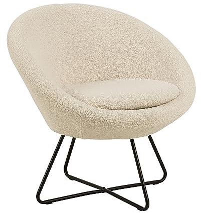AC Design Furniture Colin Teddysessel, cremefarbener Teddystoff und Metallgestell, Bequemer Wohnzimmerstuhl, weicher runder Sessel, moderner Akzentstuhl, Loungesessel, Lesesessel