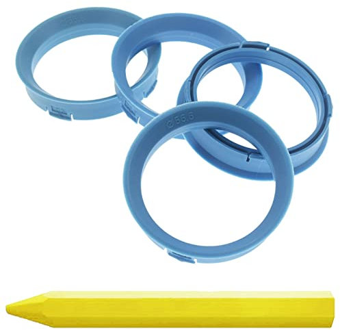 4X Zentrierringe 66,6 x 56,6 mm Hellblau Felgen Ringe + 1x Reifen Kreide Fett Stift