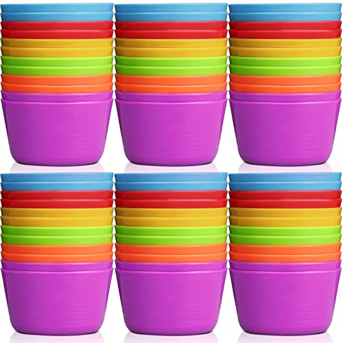 Irenare 48 Pcs Kids Small Plastic Bowls 10 oz Cereal Snack Kids Toddler Bowls Microwave Dishwasher Safe Salad Dessert Soup Children (Red,Yellow,Green,Orange,Purple)