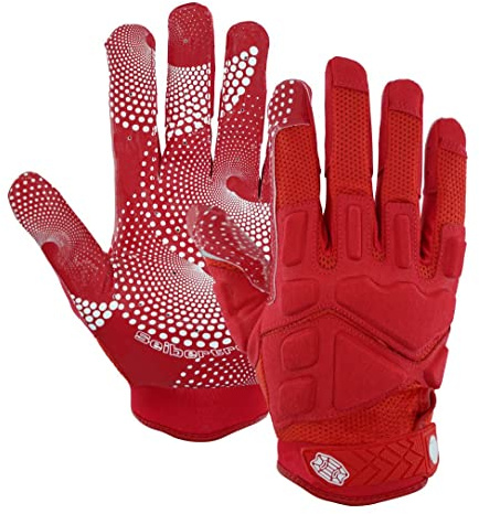 Seibertron G.A.R.G 2.0 Gel Filled Patented Anti-Impact Ultra-Stick Sportmottagare Handske Amerikansk Fotboll Handskar Ungdom och Vuxen/Amerikanska Fotbollshandskar för Vuxna, Röd XL