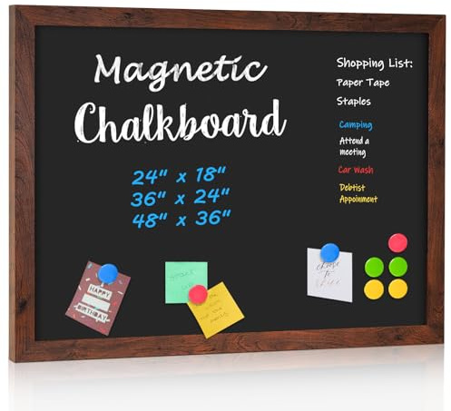 4 THOUGHT Chalk Board 24 x 36, Magnetic Large Chalkboard for Wall Rustic Blackboard Hanging Chalkboards Sign Menu Board for Kitchen Decor Office Home School 4 Markers 8 Magnets, Brown