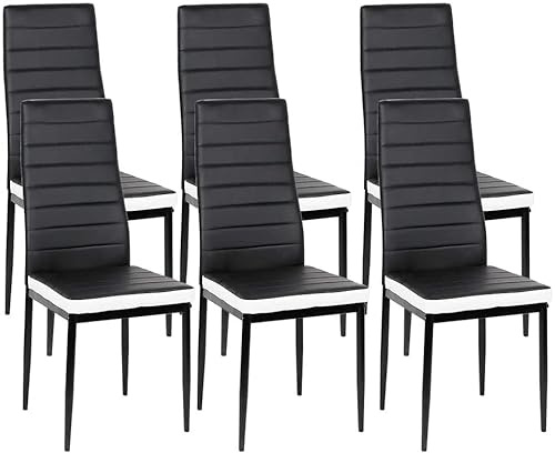 IZTOSS Chaise Salle a Manger Lot de 6, Siege Rembourre Epais Salle a Manger et Pieds en Métal, pour la Salle à Manger, Le Salon, Le Restaurant, Le café ou Le Bureau. (Noir+Blanc)