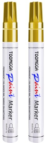 TOOMGGA 2 Gold Paint Pens Permanent Paint Markers, Oil Based Medium Tip