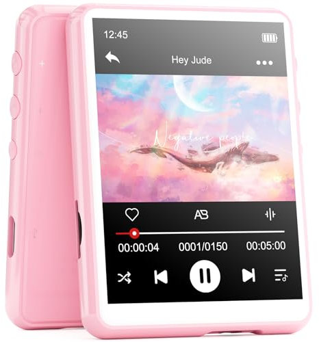 MECHEN 64GB Reproductor MP3 Bluetooth 5.3, Pantalla táctil de 2,4, HiFi Lector MP3 Portátil sin Pérdida, Grabación, Radio FM, Fotos, Soporta hasta 128 GB (64GB, Rosa)