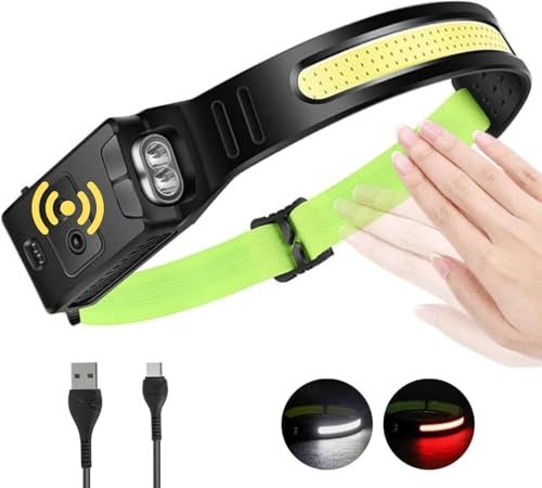 Spanner In The Works LED Head Torch Rechargeable Waterproof- 230 Degree Lighting, Motion Sensor, XPE Headtorch - Camping & Hiking Headlamp Powerful Red Headlight LED Headband | Super Bright