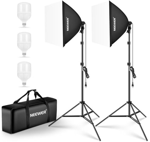 NEEWER Kit de Iluminación Continua de Caja de Luz Equivalente a 700W, 3 Bombillas de LED de 5700K, 60x60cm Softbox con Enchufe E27, Photography Softbox Lighting Kit para Equipo de Estudio Fotográfico