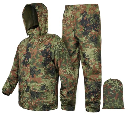 LOOGU Camo Regenanzug – Regenausrüstung für Herren, wasserdicht, leichter Regenmantel, atmungsaktive Herren-Regenjacken, Kapuze