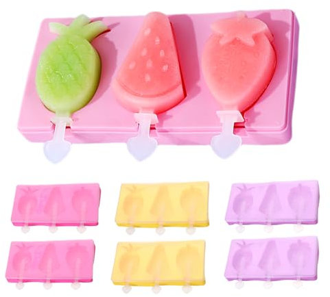 Stampo per ghiaccioli, Canzoon 6 pezzi, Stampi per gelato in silicone, Stampo per gelato creativo fai da te, Crea fino a 9 ghiaccioli in una volta, Gelato in stile anguria, Fragola e ananas