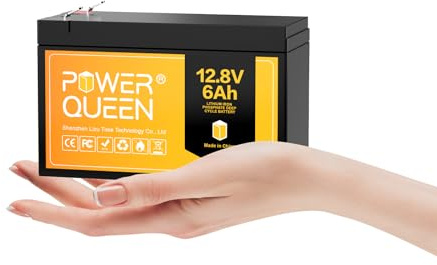 Power Queen 12 Volt 6Ah LiFePO4 Battery, Rechargeable Lithium Battery with 3000+ Deep Cycles, Built-in 6A BMS Protection for Solar System, Fish Finder, Solar Panel Kit, Motorhome, Camping