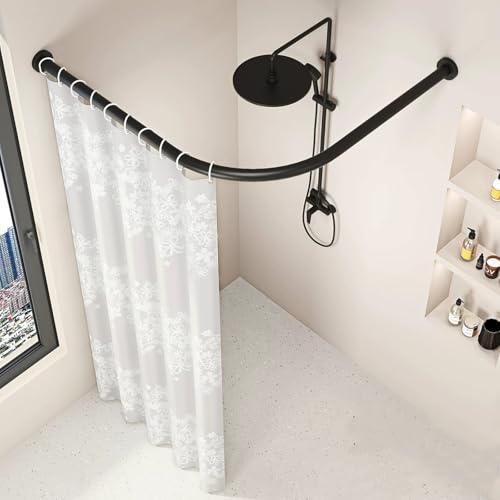 Barra de cortina de ducha sin perforaciones, barra de ducha ajustable en forma de L de acero inoxidable, soporte de riel para cortina de ducha, adecuado para vestidores de baño(75-95 x 75-95 cm)