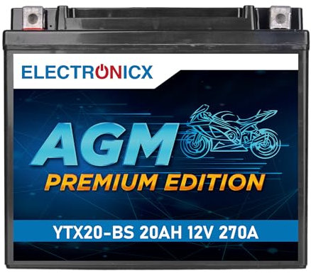 Electronicx YTX20-BS AGM Motorradbatterie 12V 20Ah 270A - Wartungsfreie, versiegelte, auslaufsichere, Starterbatterie - Ideal für Roller, Quad, ATV und Motorrad. Kompakte Maße: (177 x 88 x 154 mm).