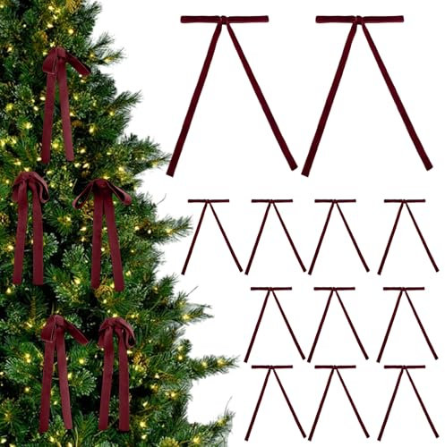 AZURAOKEY Samtschleifen für Weihnachtsbaum, 12,7 x 17,8 cm, Samt-Weihnachtskranz, Schleife, Samt, Weihnachtsbaumschleifen für Weihnachtsbaum, Girlande, Zuhause, Hochzeitsdekoration, Weinrot, 12 Stück