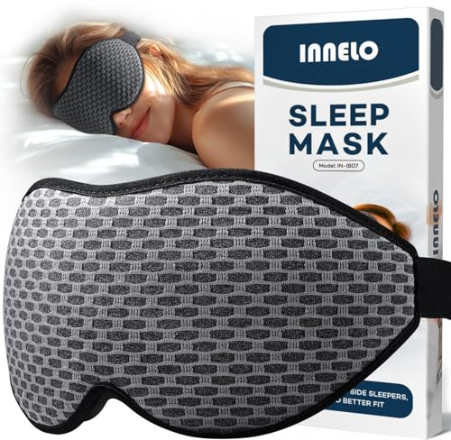 INNELO 3D Schlafmaske für Herren Frauen, 2025 Seiten Verbesserte Augenmaske für Seitenschläfer, 100％ Lichtblockierende Ergonomische Schlafbrille,mit Bequeme Drucklos-Augenhöhlen für Reisen, Grau