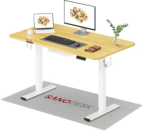 SANODESK QS+ 120 x 60 cm Escritorio Elevable Eléctrico con Tablero Entero Escritorio Regulable en Altura Eléctrico Telescópico Bidireccional con Control de Memoria y Tecnología Anticolisión (Arce)