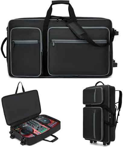 DJ-Tasche mit Rollen, kompatibel mit DDJ FLX10/1000/1000SRT/REV7/REV5/SCLIVE 4, DJ-Controller-Tasche für Pioneer DJ-Ausrüstung, DJ-Controller-Tasche mit Mehreren Taschen für DJ-Zubehör, weicher