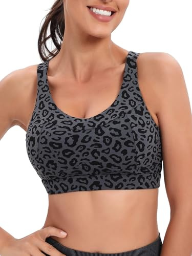 RUNNING GIRL High Impact Sports Bras for Women,Racerback Running Bra Workout Crop Tank Tops Longline Sports Bra(EU_WX2667_Leopard Print_M)