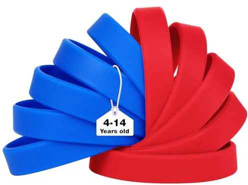 LVNRIDS 50 PCS Silicone Wristbands Rubber Bracelets for Kid Teen Red/Blue, 7 inch Multicolor Silicone Wrist Bands for School Activity Party Music Festival