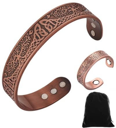 FUGLUS Pulseras magnéticas de cobre,Anillos magnéticos de cobre Puro Anillos Ajustables para Mujeres y Hombres Anillo de Dedo con Imanes Anillos Magnéticos de Cobre Sólido Anillos de Imán(2 pcs)