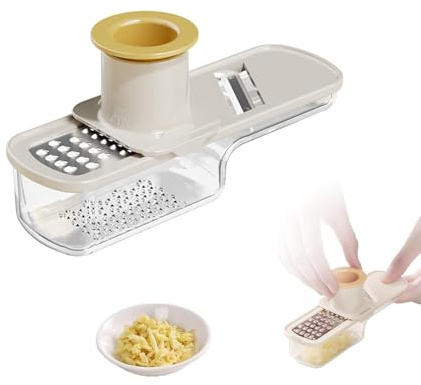 ANIS·KEAAR 1PCS 3-in-1 Multifunctional Garlic Grinder– Stainless Steel Slicer/Shredder/Grinder with Hand Guard, Transparent Container & Blade Storage,Safe Food Slicer, Easy to Use & Clean