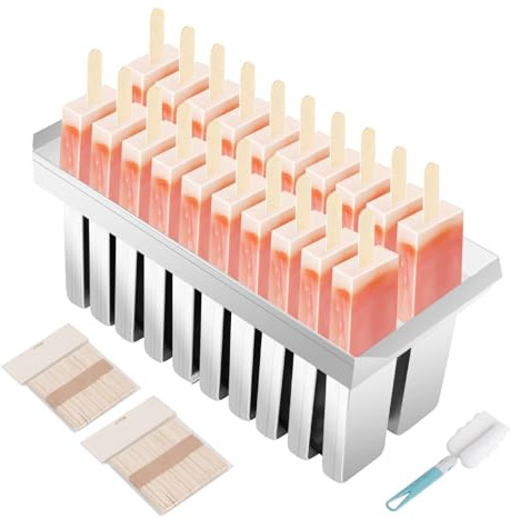 Moldes para paletas de acero inoxidable, moldes para paletas de hielo con cepillo de limpieza y palos de madera, para hacer paletas de hielo, capacidad de 115 g, para uso doméstico y comercial