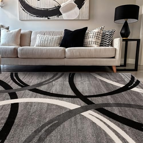 Rugshop Wavy Circles Design Area Rug, Fade-Resistant Carpet for Living Room, Dining Room, or Bedroom, Gray, 5'3 x 7'3