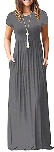 AUSELILY Maxi Dress for Women Summer Casual Long Dresses for Ladies with Pockets L Gray