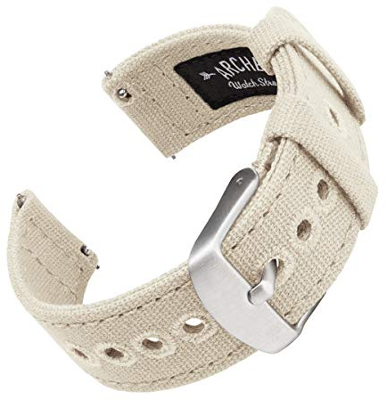 Archer Watch Straps - Canvas Quick Release Watch Bands (Alabaster, 18mm)