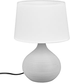 lightling Tischlampe Beate mit Keramikfuß, Tischleuchte 1 x E14 max. 40W, Durchmesser 20, Höhe: 29 cm, grau und Stoffschirm in weiß